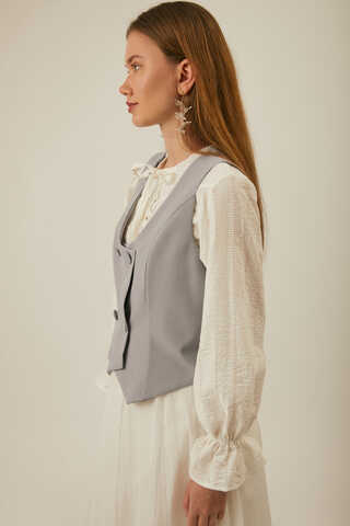 Derin Yaka Yelek Gri - 8