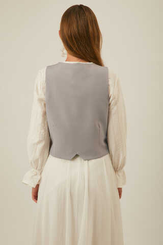 Derin Yaka Yelek Gri - 9