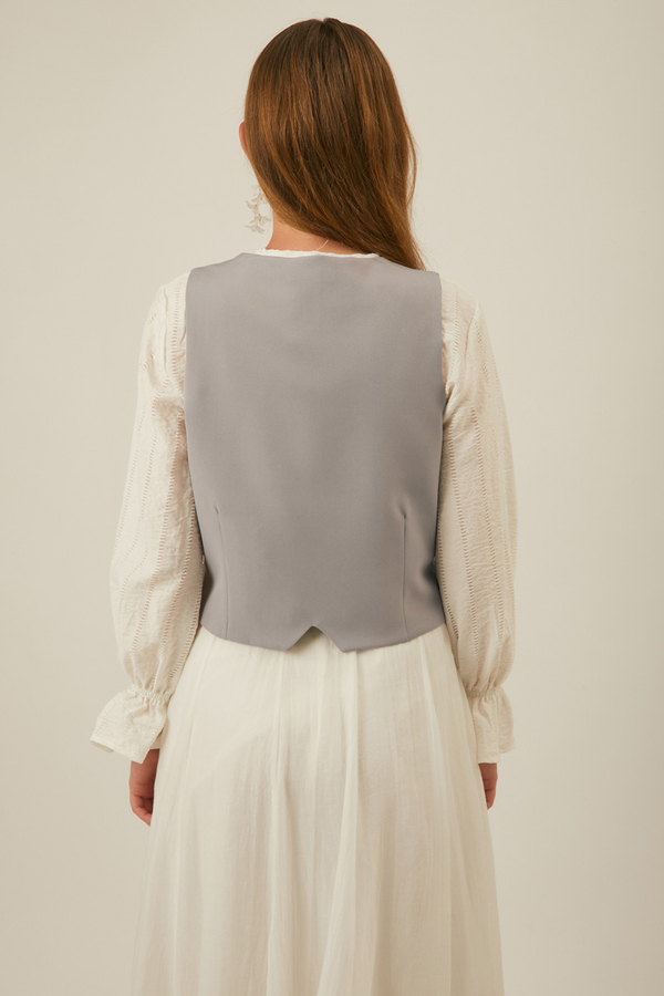 Derin Yaka Yelek Gri - 9