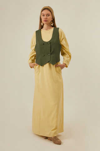 Derin Yaka Yelek Haki - 1