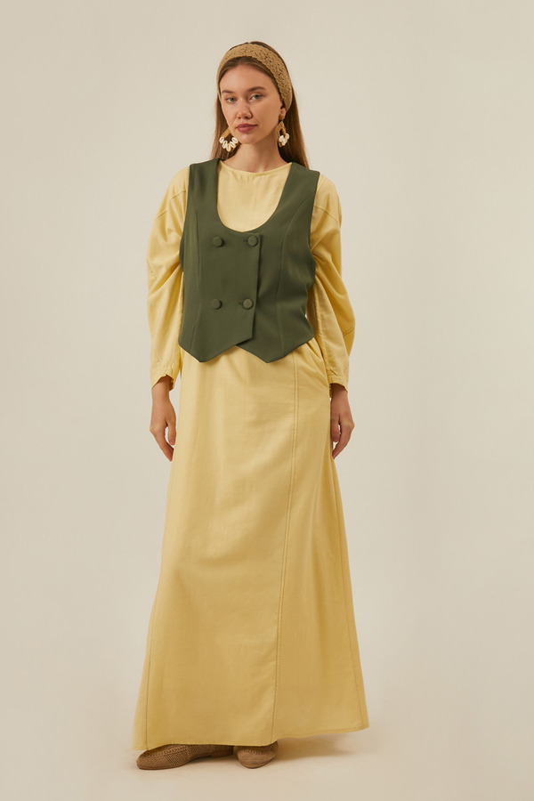 Derin Yaka Yelek Haki - 4