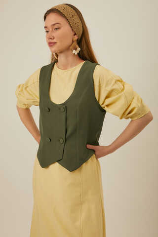 Derin Yaka Yelek Haki - 6