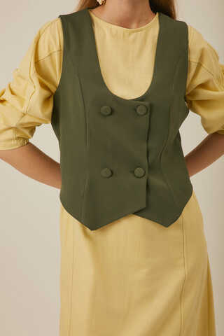 Derin Yaka Yelek Haki - 3