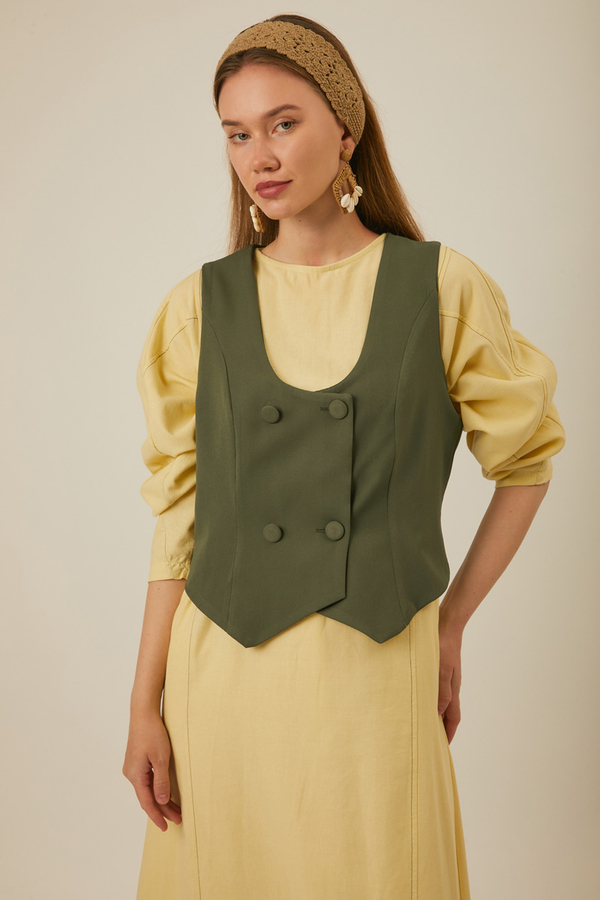 Derin Yaka Yelek Haki - 2