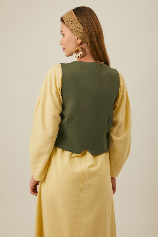 Derin Yaka Yelek Haki - 7