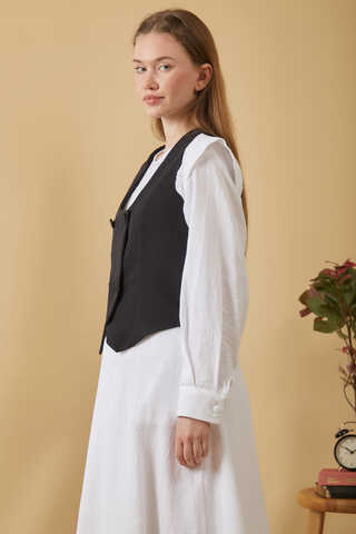 Derin Yaka Yelek Siyah - 4