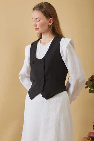 Derin Yaka Yelek Siyah - 2