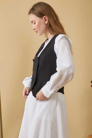 Derin Yaka Yelek Siyah - 5