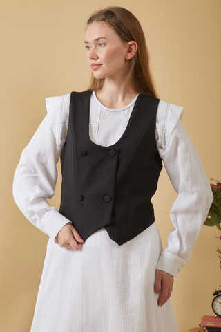 Derin Yaka Yelek Siyah - 6