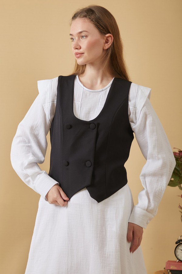 Derin Yaka Yelek Siyah - 6