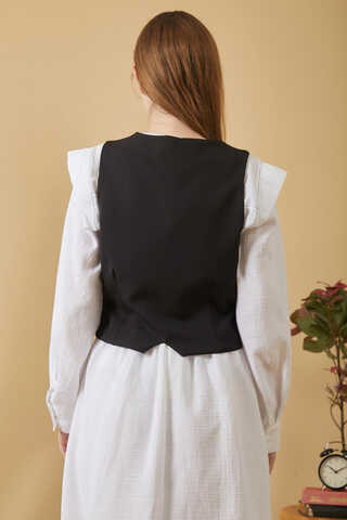 Derin Yaka Yelek Siyah - 11