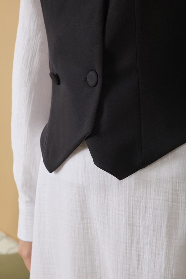 Derin Yaka Yelek Siyah - 7