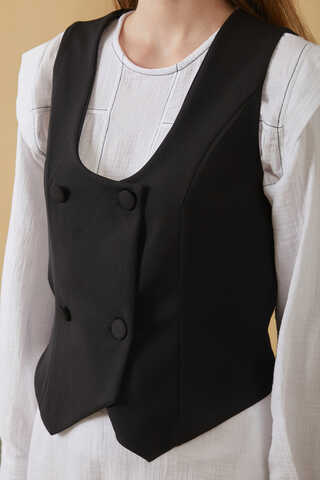 Derin Yaka Yelek Siyah - 8