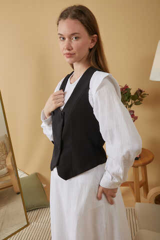 Derin Yaka Yelek Siyah - 9