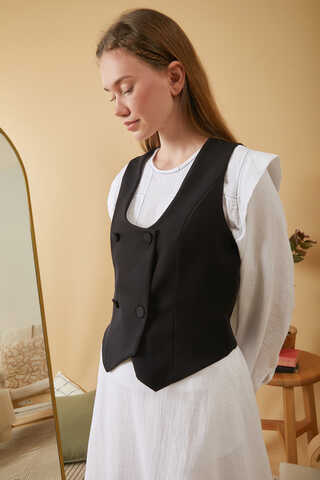 Derin Yaka Yelek Siyah - 10