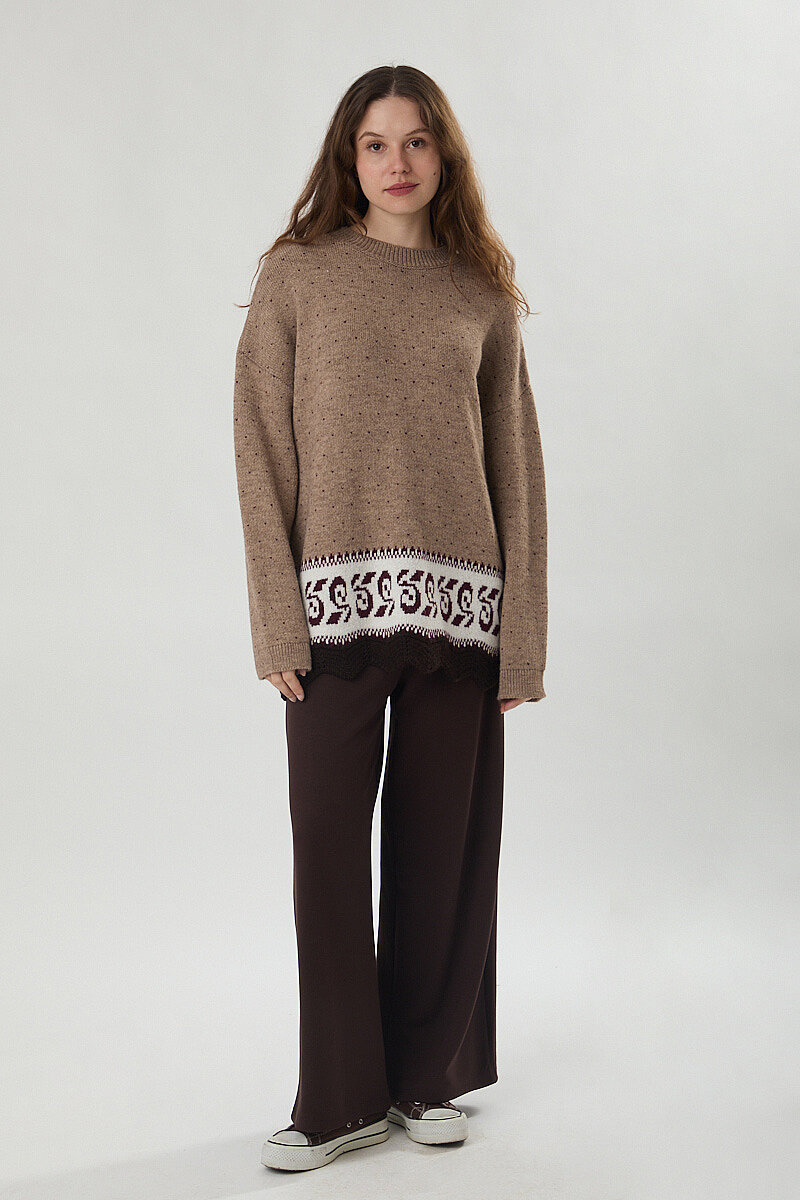Desen Geçişli Triko Kazak Camel - 2