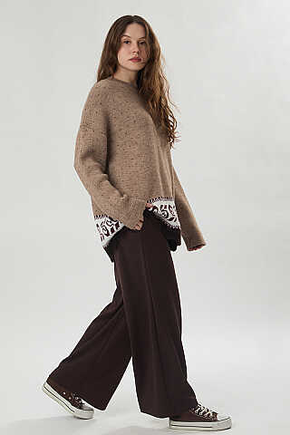 Desen Geçişli Triko Kazak Camel - 5