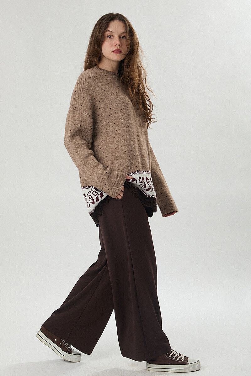 Desen Geçişli Triko Kazak Camel - 5