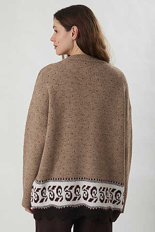Desen Geçişli Triko Kazak Camel - 6