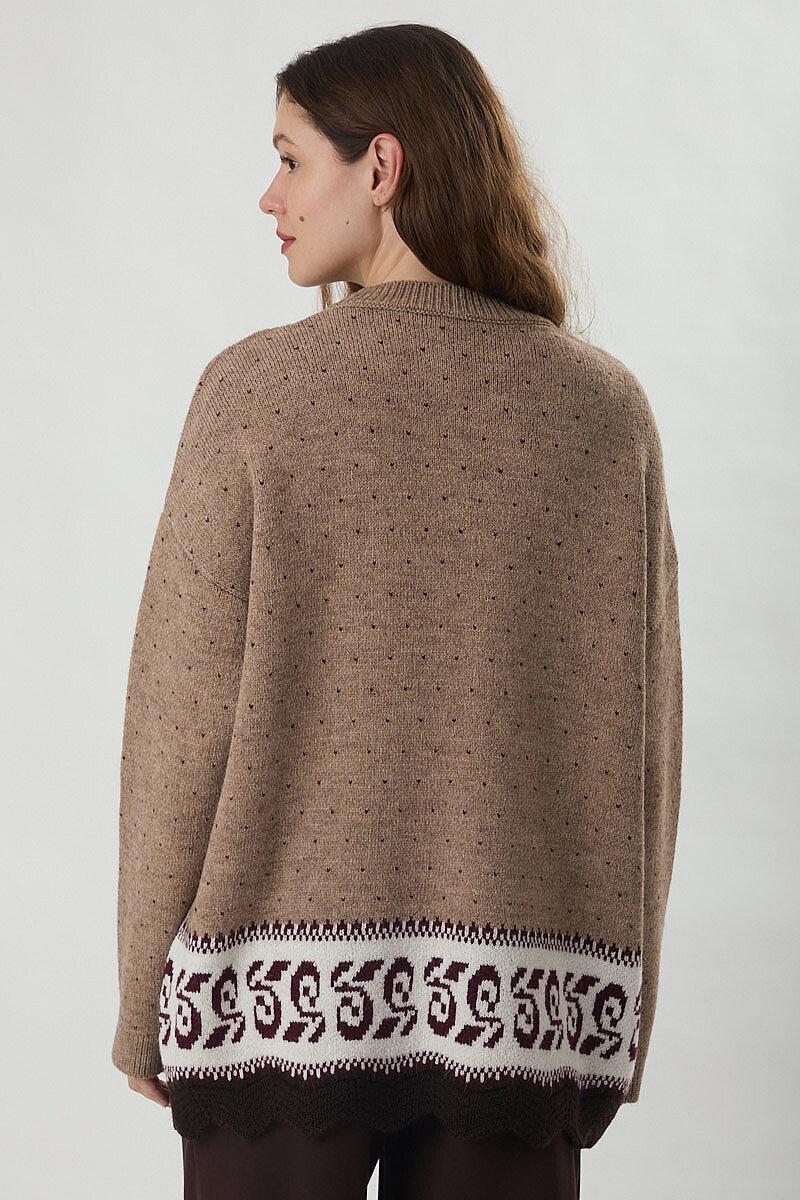 Desen Geçişli Triko Kazak Camel - 6