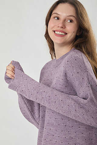 Desen Geçişli Triko Kazak Lila - 3