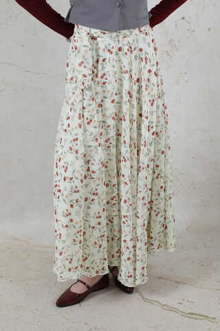 Desenli Asimetrik Etek Bordo - 6