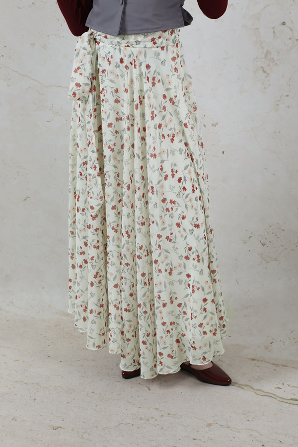 Desenli Asimetrik Etek Bordo - 7