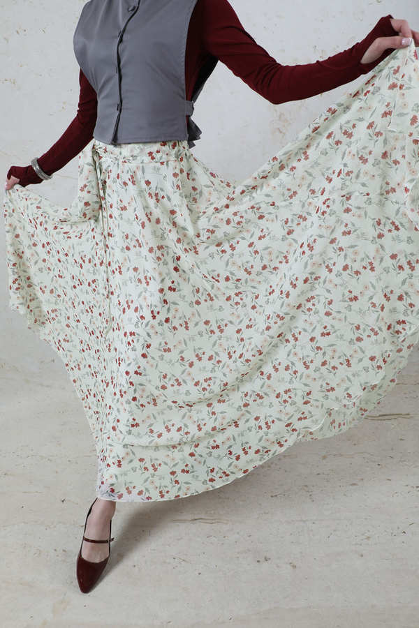 Desenli Asimetrik Etek Bordo - 8