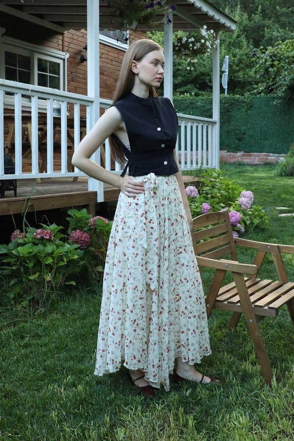 Desenli Asimetrik Etek Bordo - 3