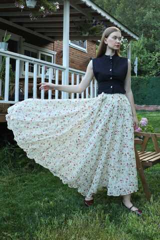 Desenli Asimetrik Etek Bordo - 4