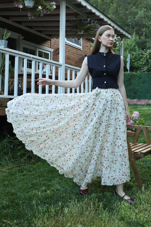 Desenli Asimetrik Etek Bordo - 4