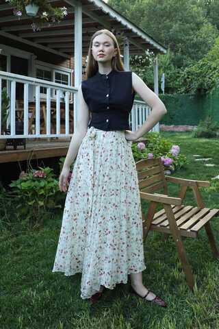 Desenli Asimetrik Etek Bordo - 2