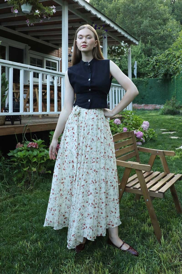 Desenli Asimetrik Etek Bordo - 2