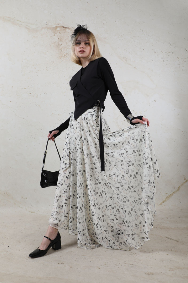 Desenli Asimetrik Etek Siyah - 2