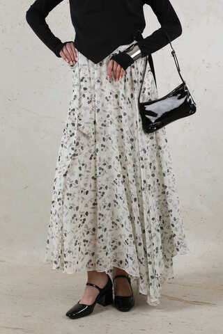 Desenli Asimetrik Etek Siyah - 3