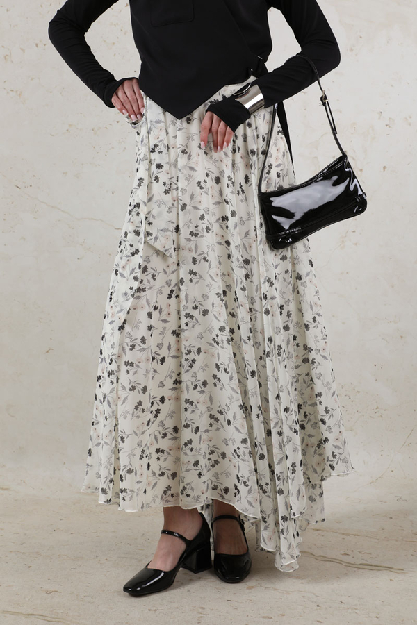 Desenli Asimetrik Etek Siyah - 3