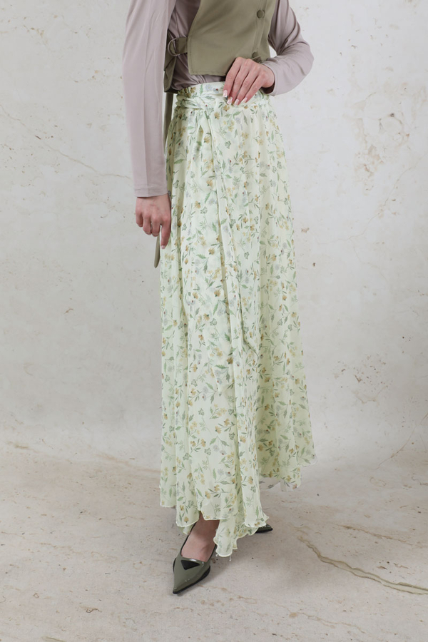 Desenli Asimetrik Etek Yeşil - 1