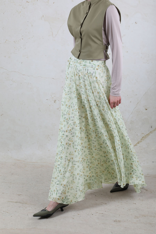 Desenli Asimetrik Etek Yeşil - 2