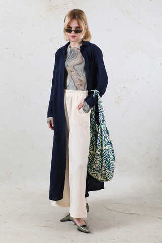 Desenli Bağlamalı Çanta Mavi - 3