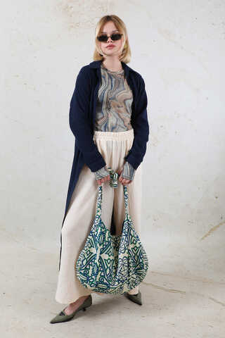 Desenli Bağlamalı Çanta Mavi - 4