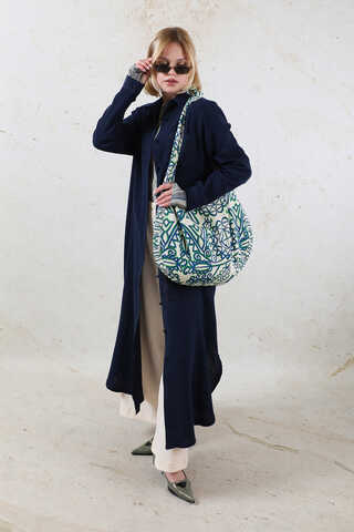 Desenli Bağlamalı Çanta Mavi - 5