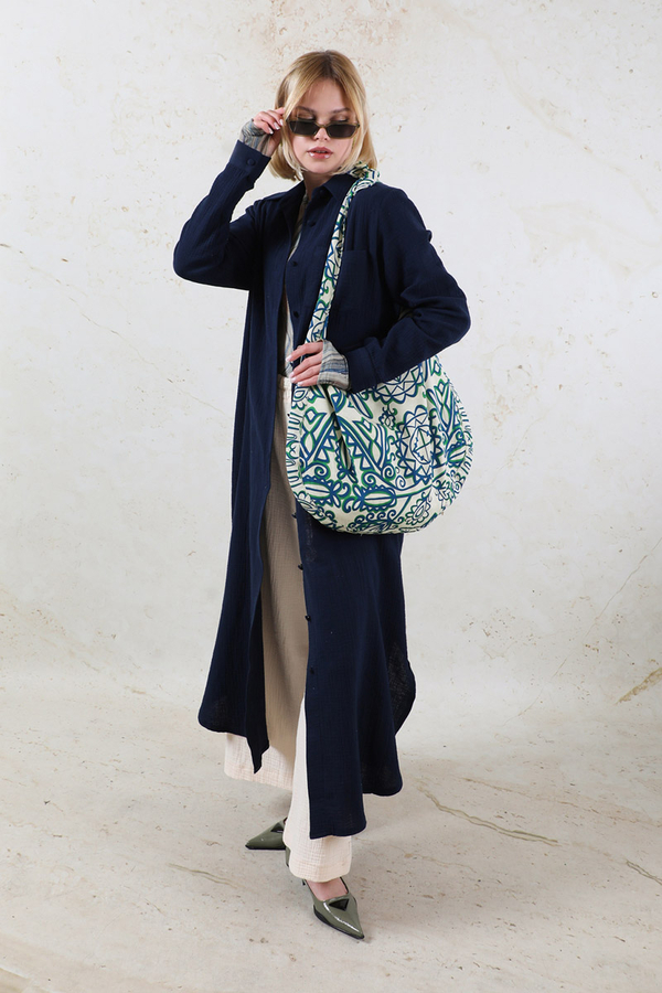 Desenli Bağlamalı Çanta Mavi - 5