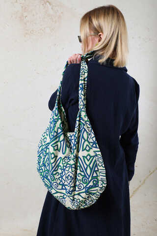Desenli Bağlamalı Çanta Mavi - 6