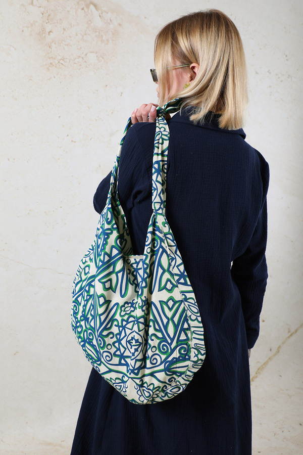 Desenli Bağlamalı Çanta Mavi - 6