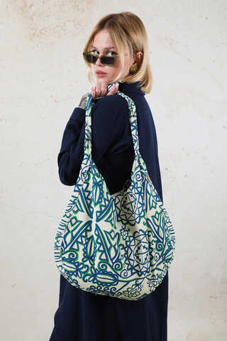 Desenli Bağlamalı Çanta Mavi - 2