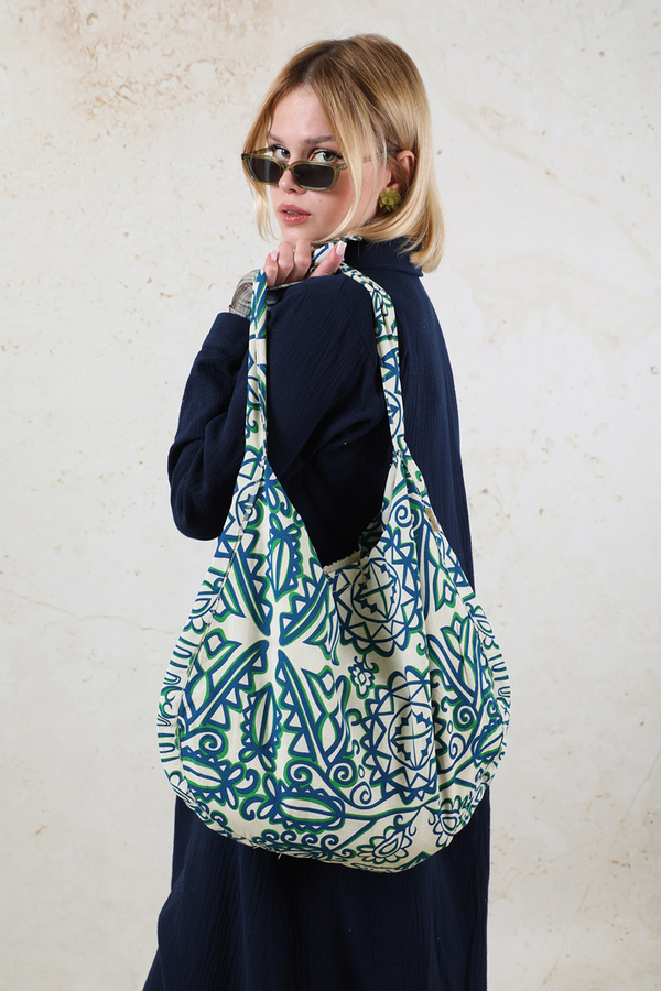 Desenli Bağlamalı Çanta Mavi - 2