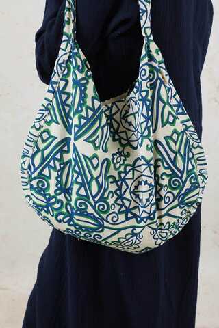 Desenli Bağlamalı Çanta Mavi - 1