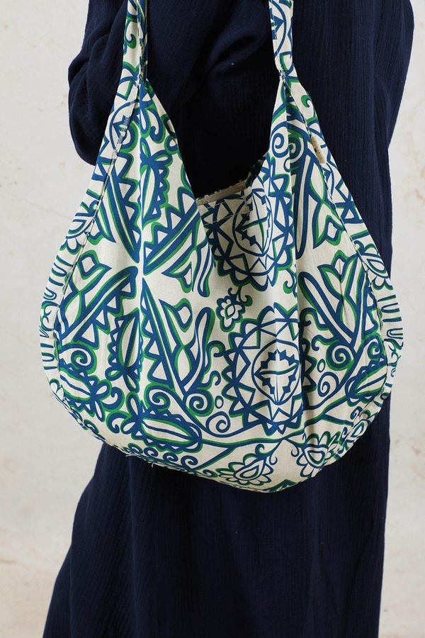 Desenli Bağlamalı Çanta Mavi - 1