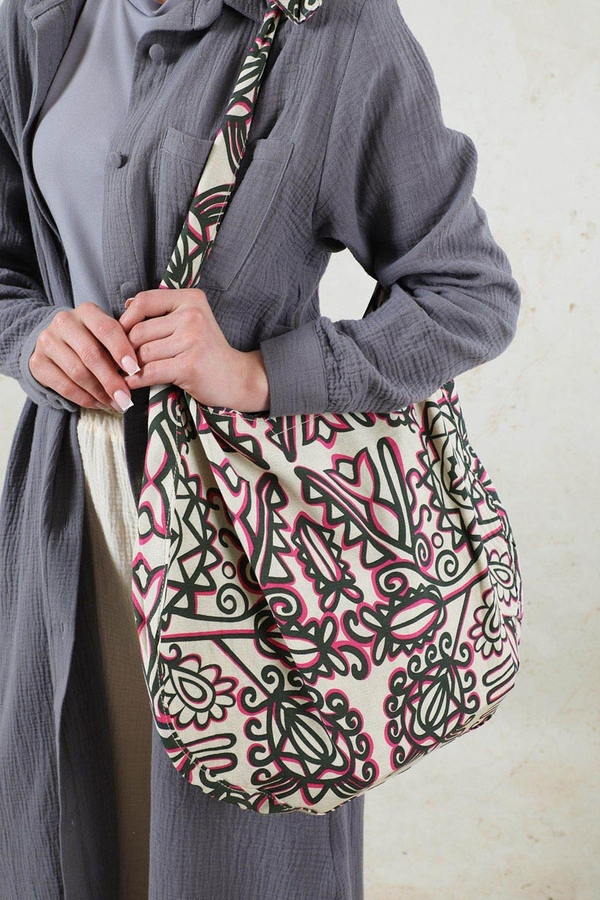 Desenli Bağlamalı Çanta Pembe 