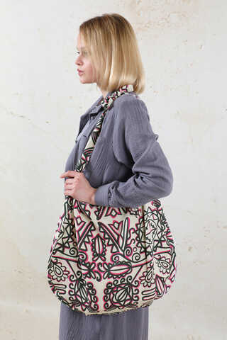 Desenli Bağlamalı Çanta Pembe - 5